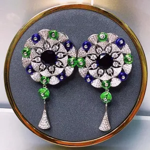 Luxurious Flower Blue Light Extravaganza High End  Earrings