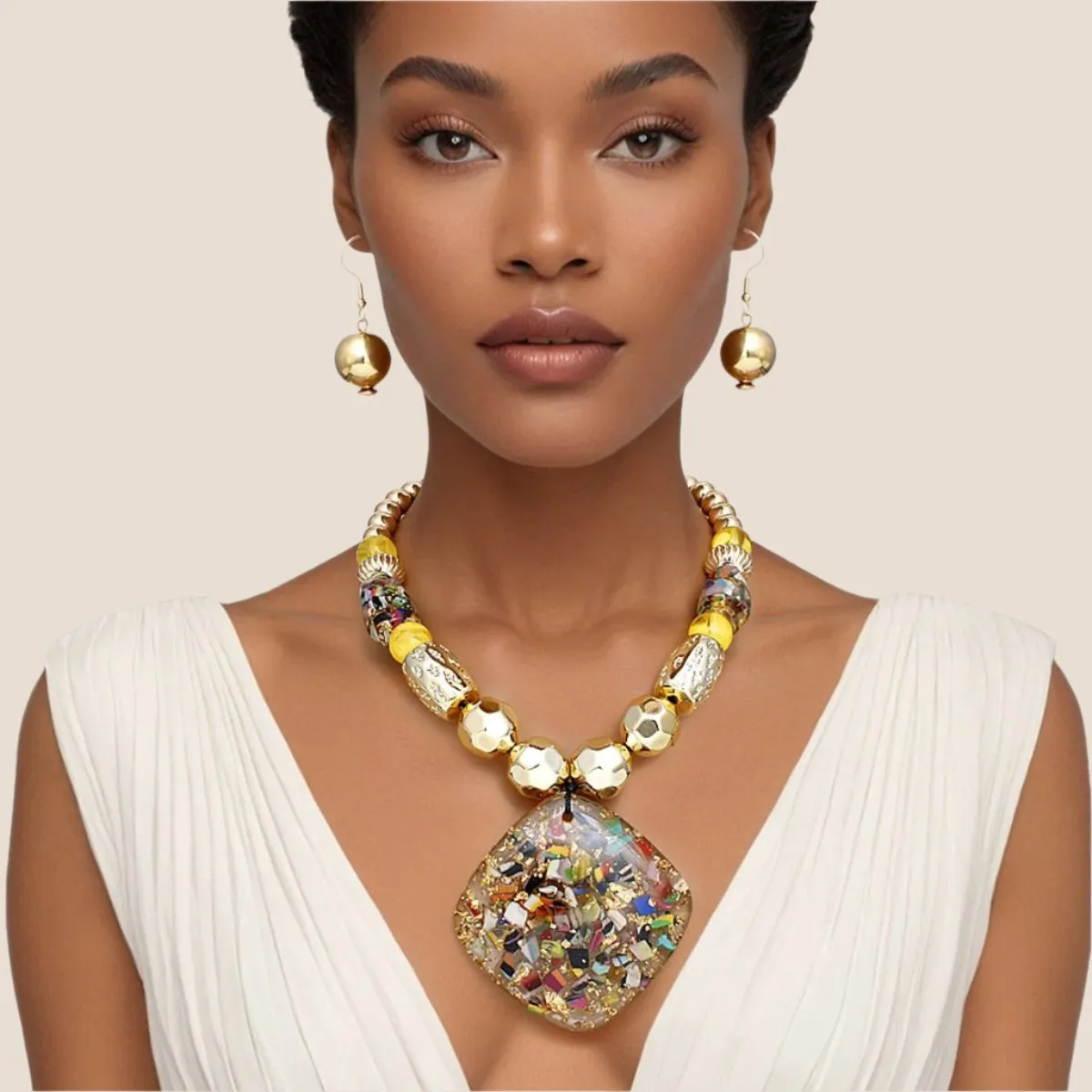 Luxurious Gold Multicolor Necklace Set with Earrings