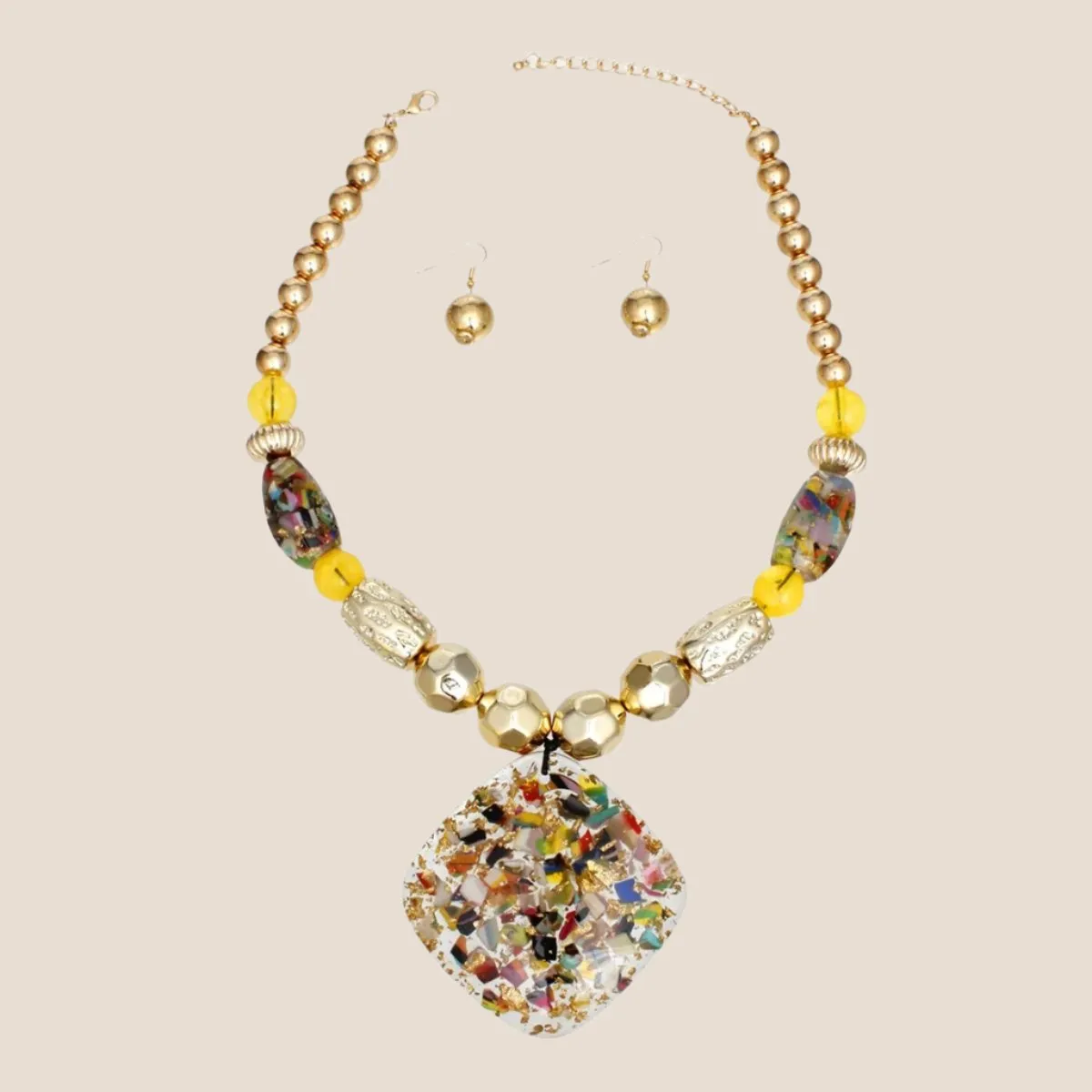 Luxurious Gold Multicolor Necklace Set with Earrings