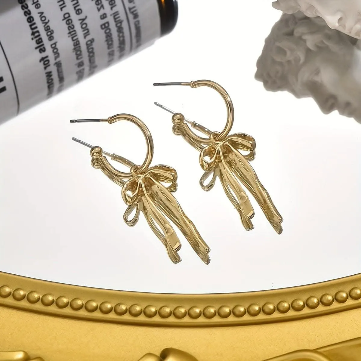 Luxurious Golden Bowknot Drop Earrings – Elegant & Versatile