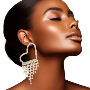 Luxurious Heart Gold Earrings with Rhinestone Fringe – Shop Fashion Jewelry Now