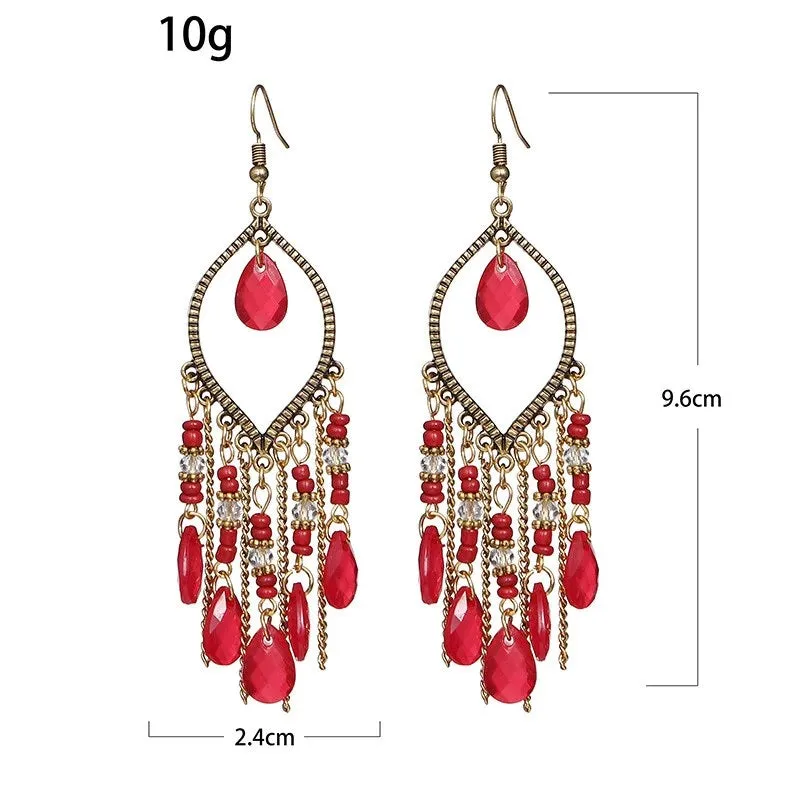 Luxurious Multicolor Crystal Beads Long Tassel Drop Earrings
