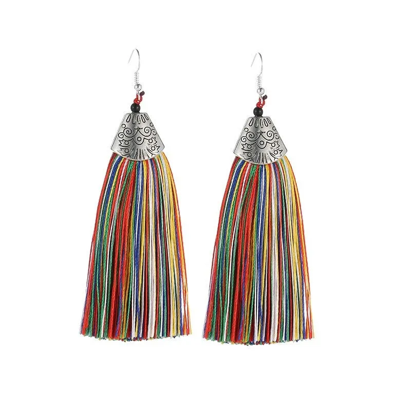 Luxurious Multicolor Crystal Beads Long Tassel Drop Earrings