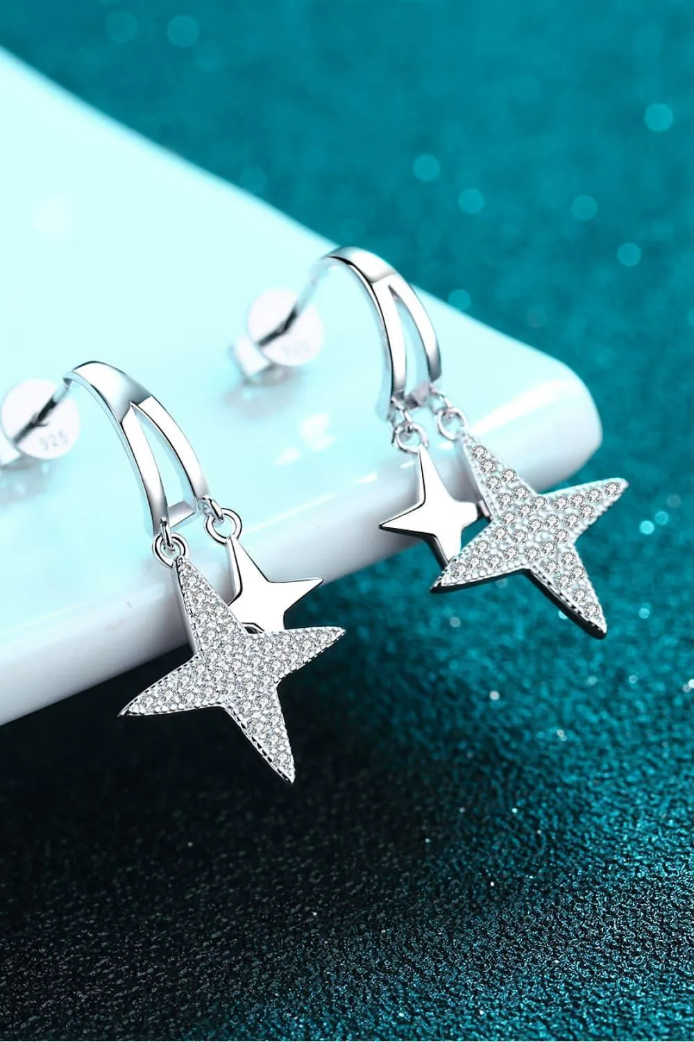 Luxurious Star Sterling Silver Moissanite Drop Earrings