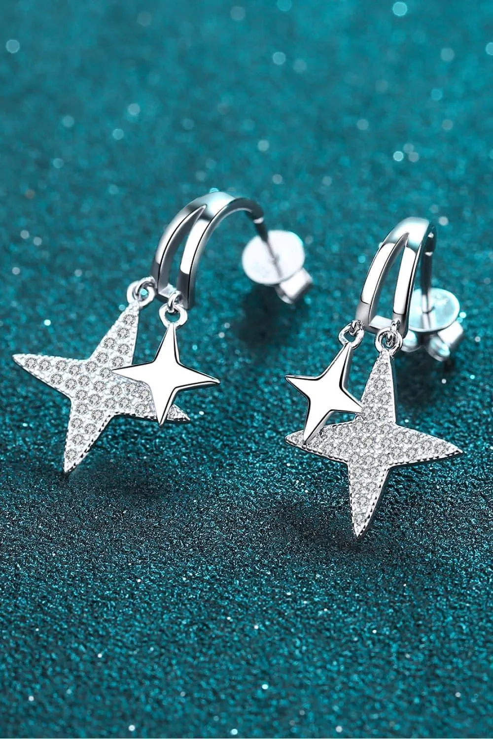 Luxurious Star Sterling Silver Moissanite Drop Earrings