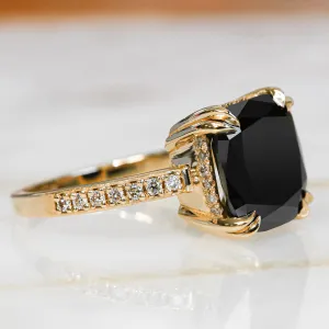 Magellanic Cloud  Art Deco  Natural Black Diamond Cushion Engagement Ring