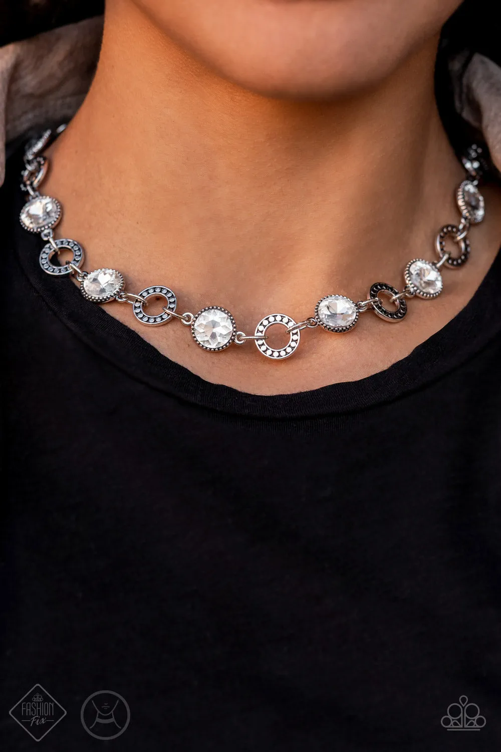 Magnificent Musings - Rhinestone Rollout - White Necklace Set - Complete Trend Blend - Fashion Fix