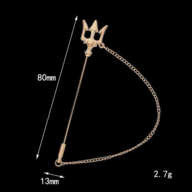 Men's Metal Trident Long Needle Tassel Chain Lapel Pin