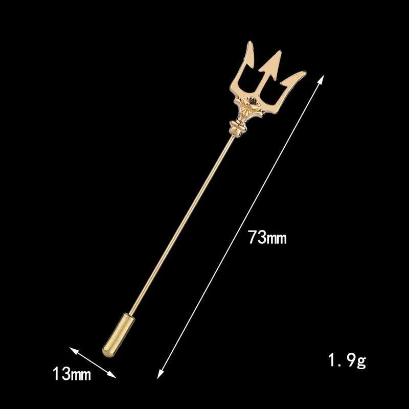 Men's Metal Trident Long Needle Tassel Chain Lapel Pin
