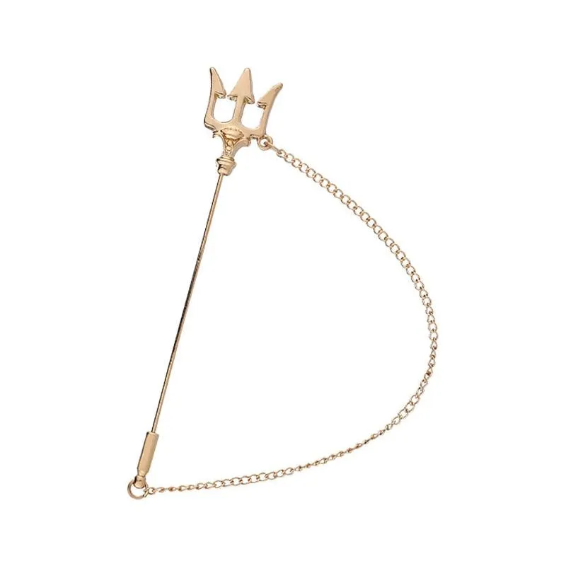 Men's Metal Trident Long Needle Tassel Chain Lapel Pin