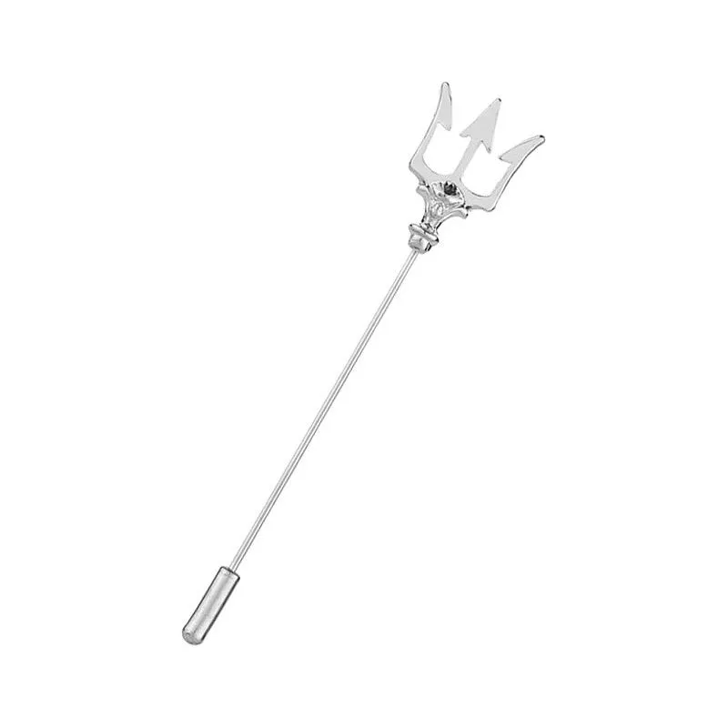 Men's Metal Trident Long Needle Tassel Chain Lapel Pin