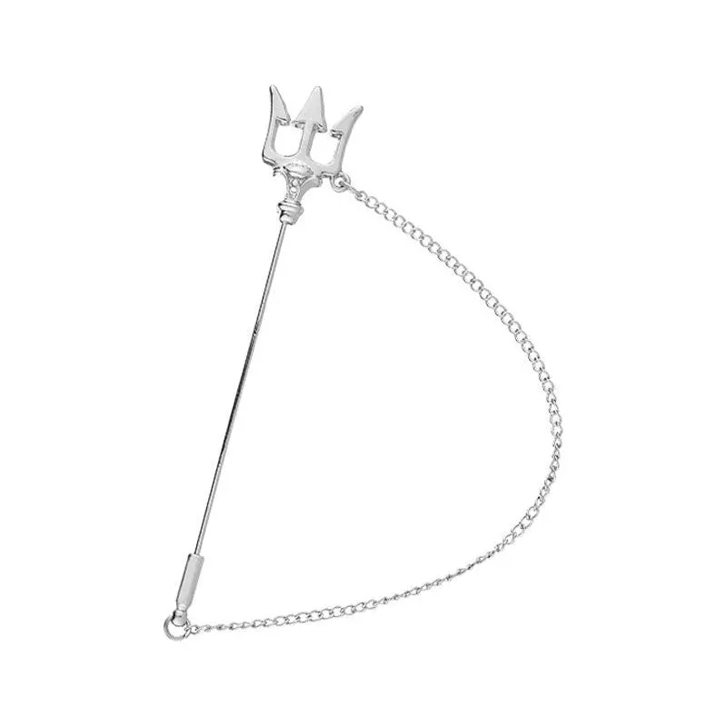 Men's Metal Trident Long Needle Tassel Chain Lapel Pin