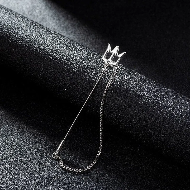 Men's Metal Trident Long Needle Tassel Chain Lapel Pin