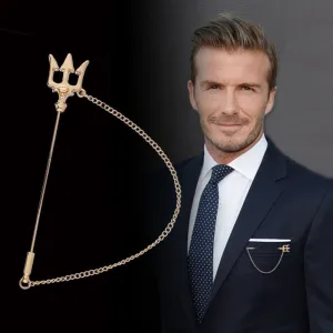 Men's Metal Trident Long Needle Tassel Chain Lapel Pin