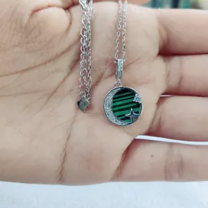 Moon & star Green CZ Chain Pendant