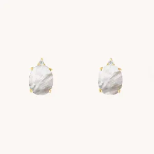 Mother Of Pearl Oval Gold Studs