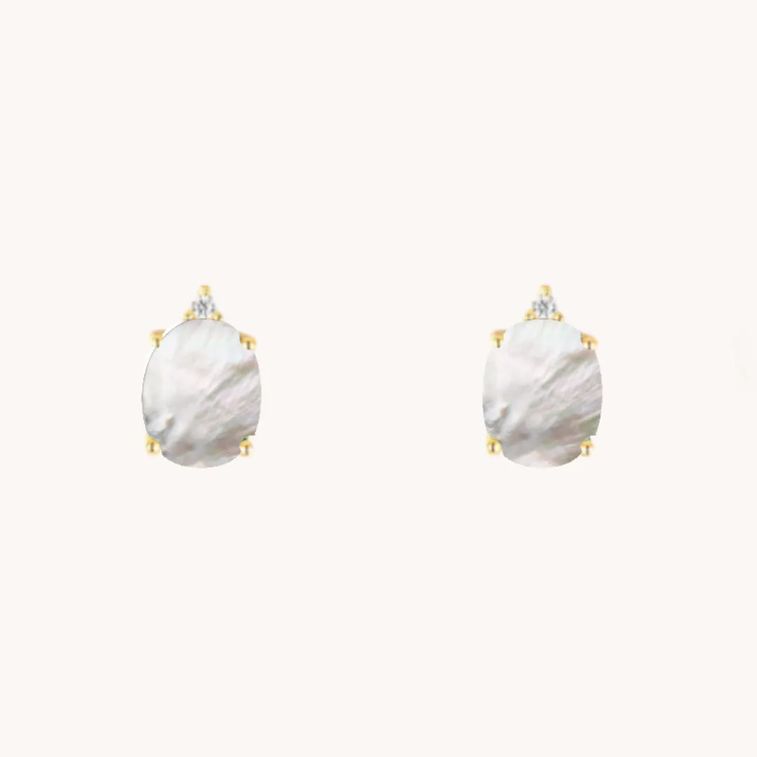 Mother Of Pearl Oval Gold Studs