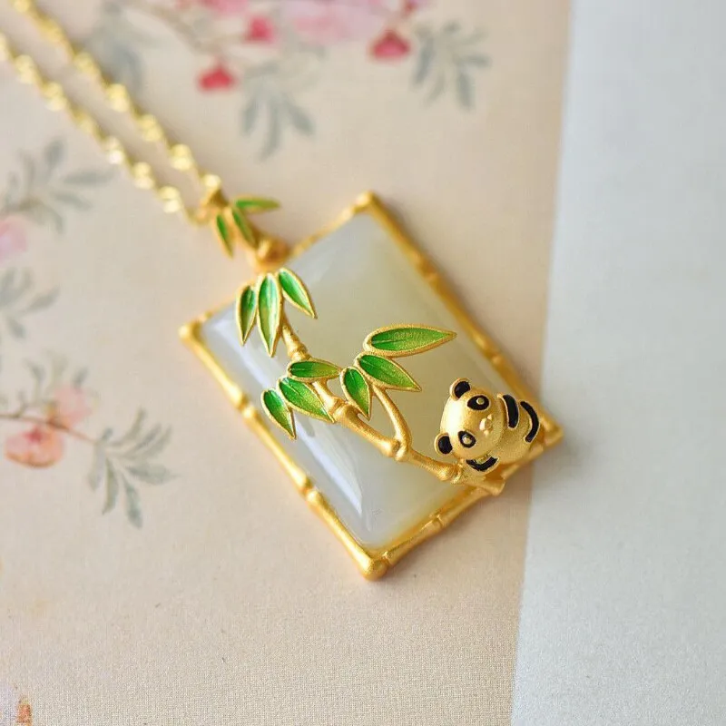 natural chalcedony enamel bamboo pendant necklaces