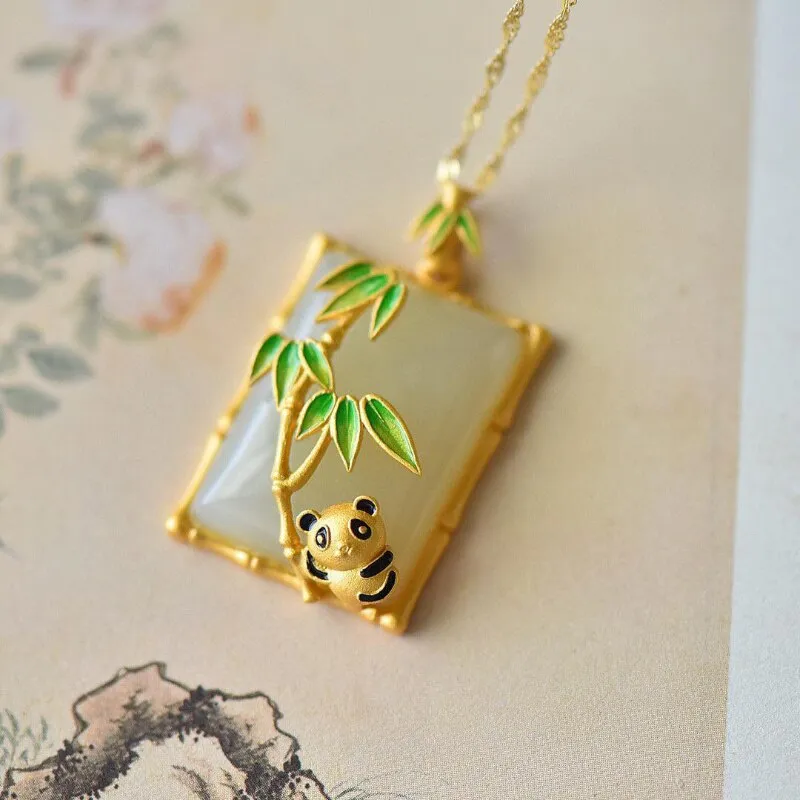 natural chalcedony enamel bamboo pendant necklaces