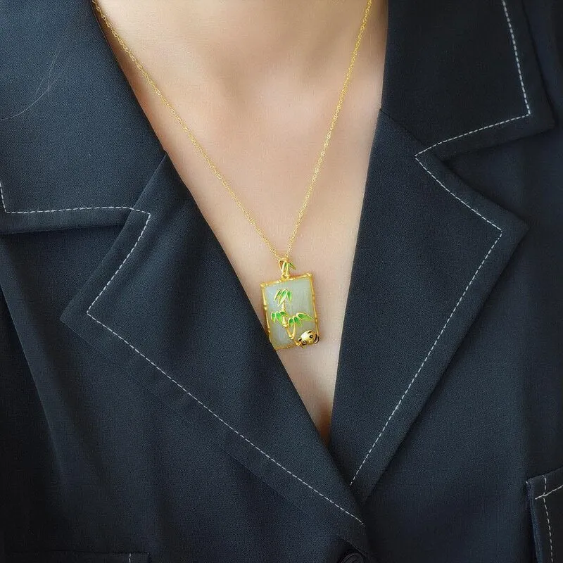 natural chalcedony enamel bamboo pendant necklaces