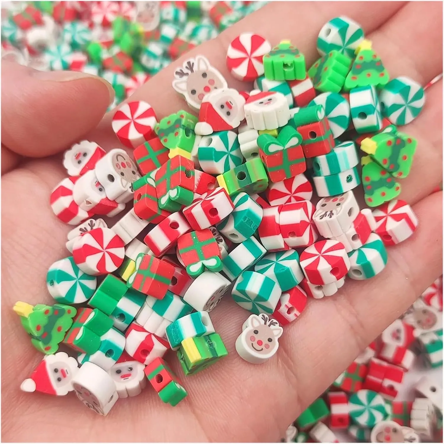 NEW 50PCS 9~11MM Mixed Colour Polymer Clay DIY Christmas Loose Beads Spacer For Making Bracelet Necklace Women Jewelry Accessories