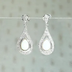 Opal Teardrop Earrings in Diamond Paved White Gold