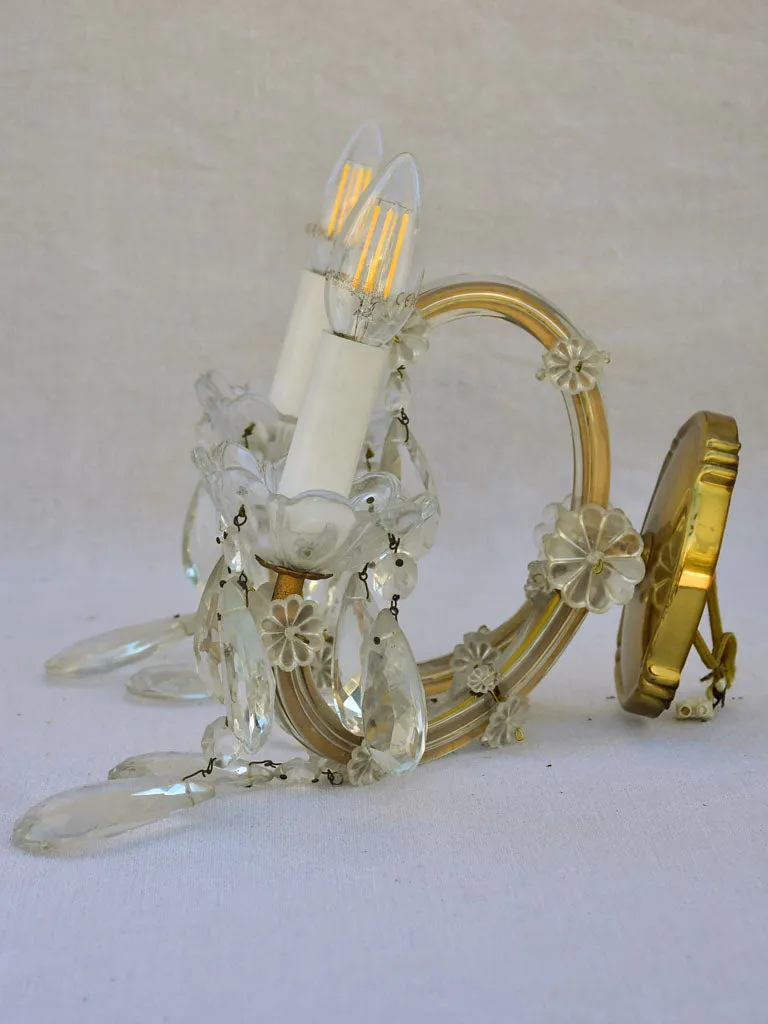 Pair of mid-century French crystal appliques - two lights 11½"