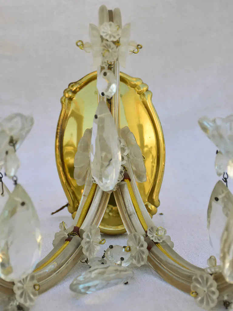 Pair of mid-century French crystal appliques - two lights 11½"