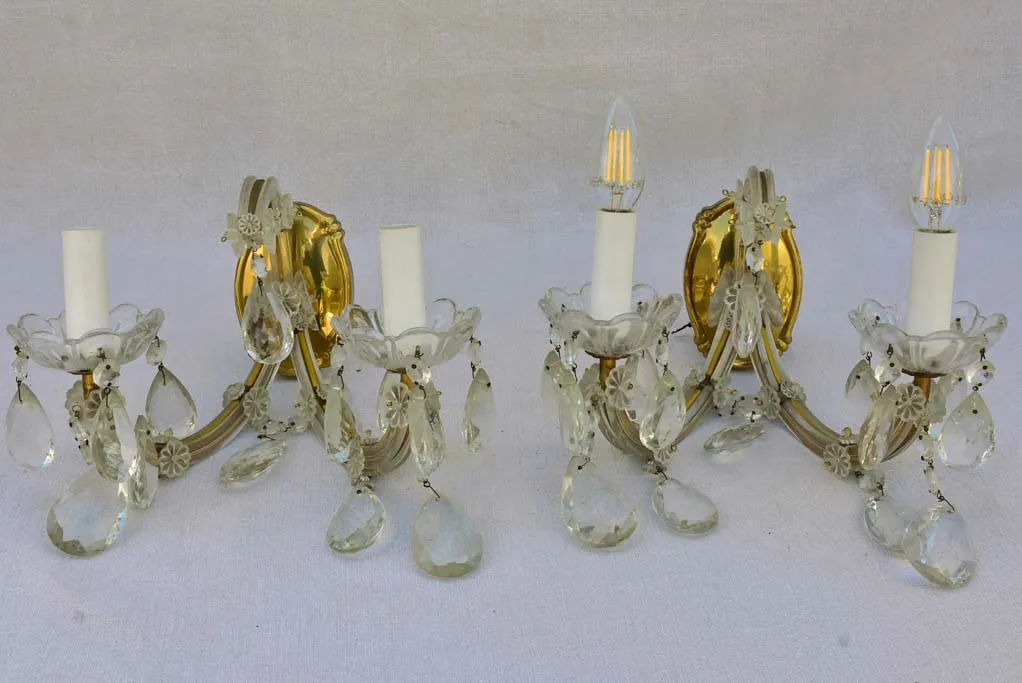 Pair of mid-century French crystal appliques - two lights 11½"