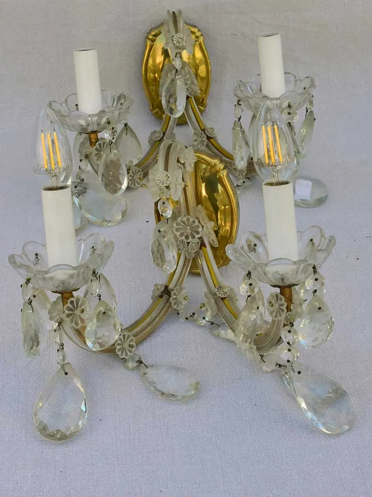Pair of mid-century French crystal appliques - two lights 11½"