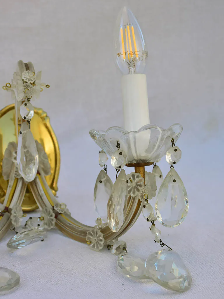 Pair of mid-century French crystal appliques - two lights 11½"
