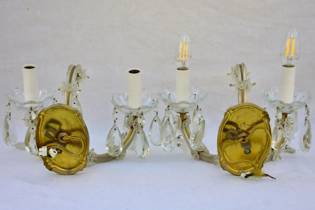 Pair of mid-century French crystal appliques - two lights 11½"