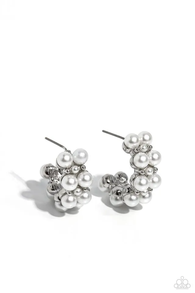 Paparazzi Earring ~ White Collar Wardrobe - White