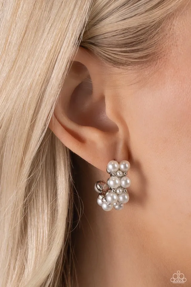 Paparazzi Earring ~ White Collar Wardrobe - White