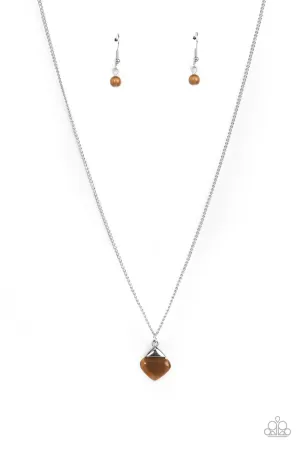 Paparazzi Gracefully Gemstone Brown Short Necklace - P2DA-BNXX-079XX