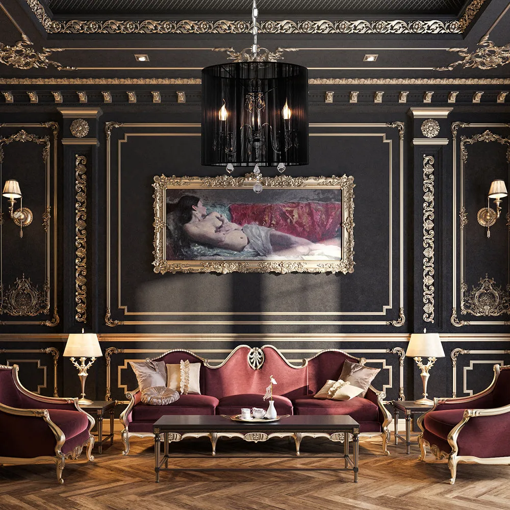Paris Traditional String Shade and Crystal Black Pendant