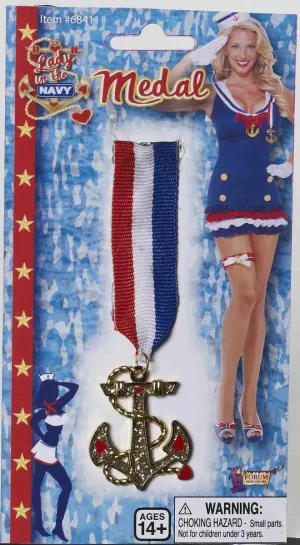 Patriotic Navy Medal With Anchor Costume Accessory