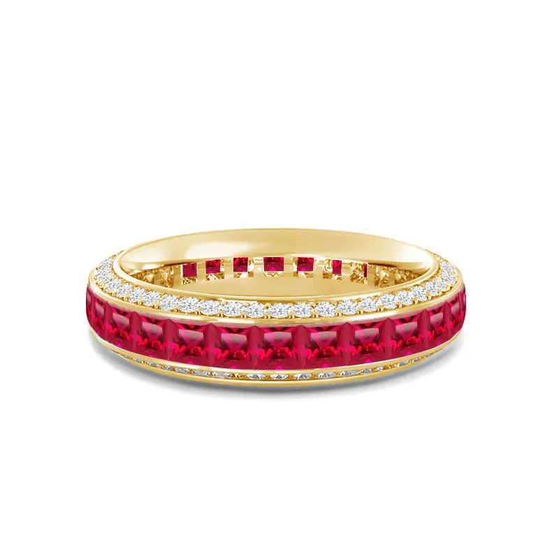 Pave Sides and Created Ruby Princess Eternity Ring