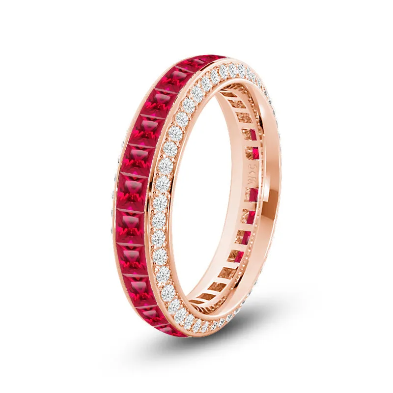 Pave Sides and Created Ruby Princess Eternity Ring