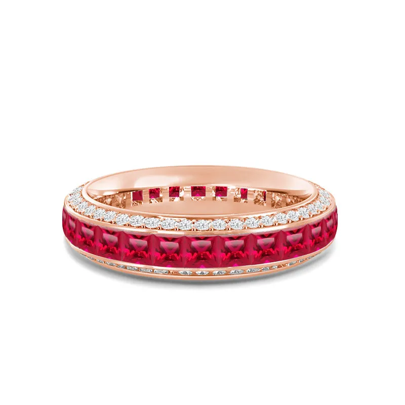 Pave Sides and Created Ruby Princess Eternity Ring