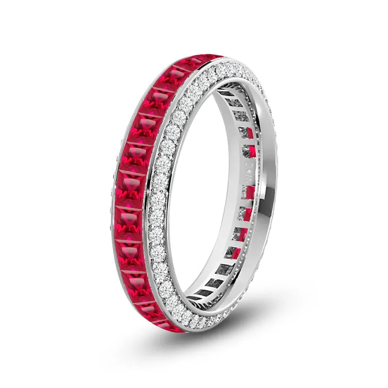 Pave Sides and Created Ruby Princess Eternity Ring