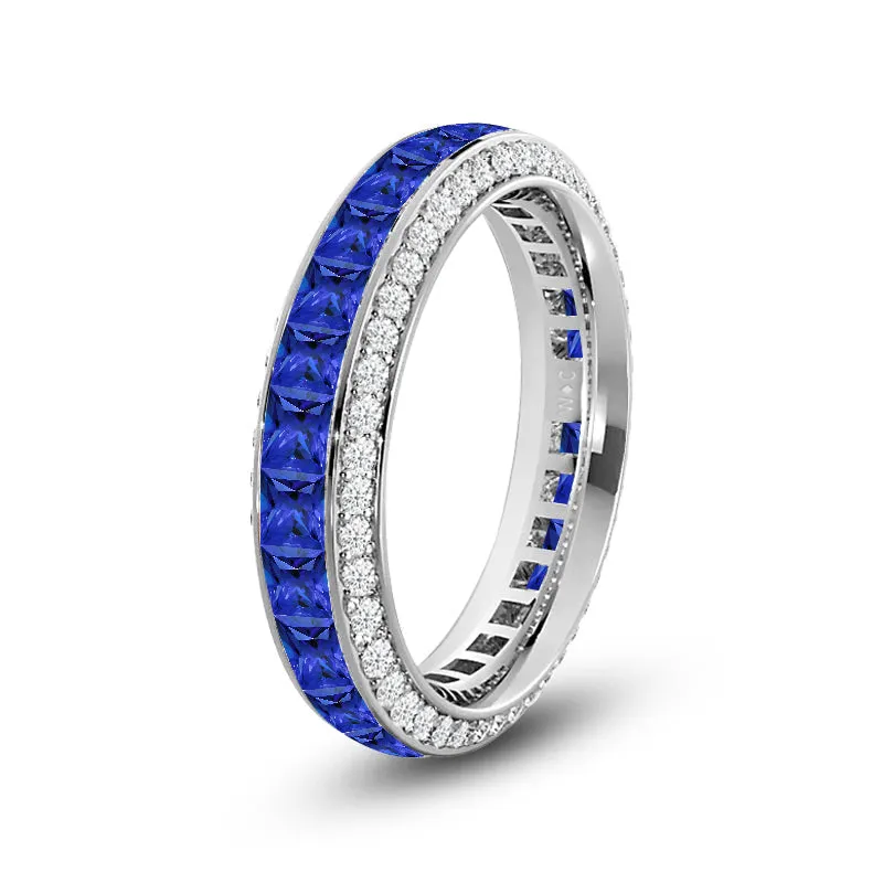 Pave Sides and Created Sapphire Princess Eternity Ring
