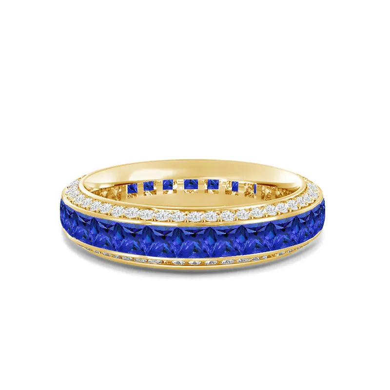 Pave Sides and Created Sapphire Princess Eternity Ring