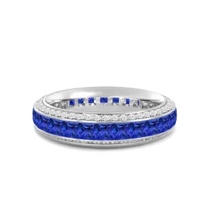 Pave Sides and Created Sapphire Princess Eternity Ring