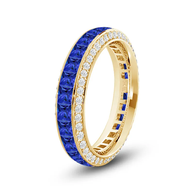 Pave Sides and Created Sapphire Princess Eternity Ring