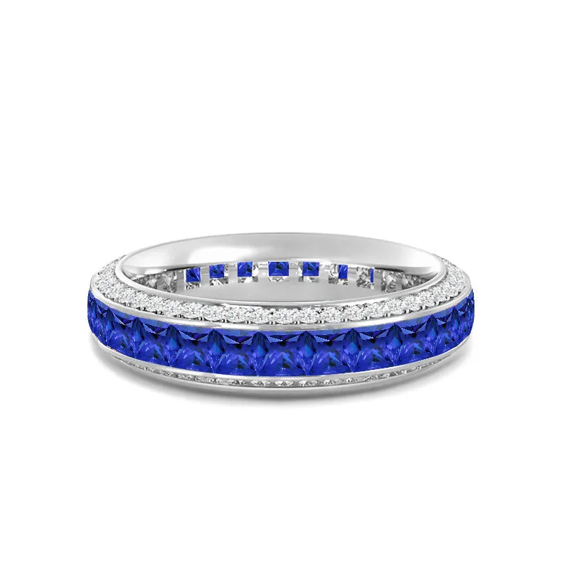 Pave Sides and Created Sapphire Princess Eternity Ring