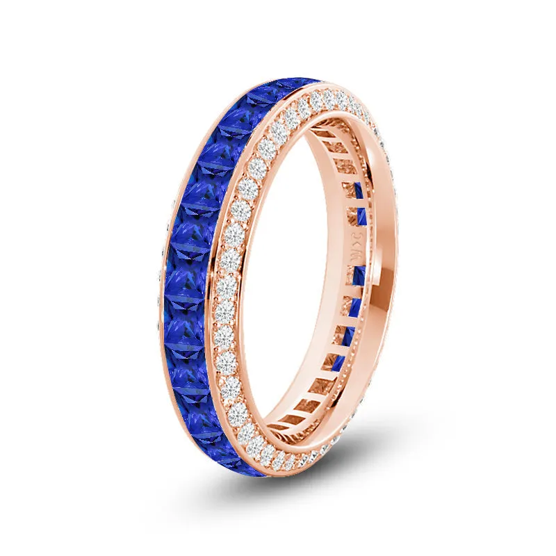 Pave Sides and Created Sapphire Princess Eternity Ring