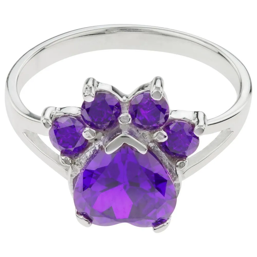 Paw Print Birthstone Sterling Ring | Fair Trade