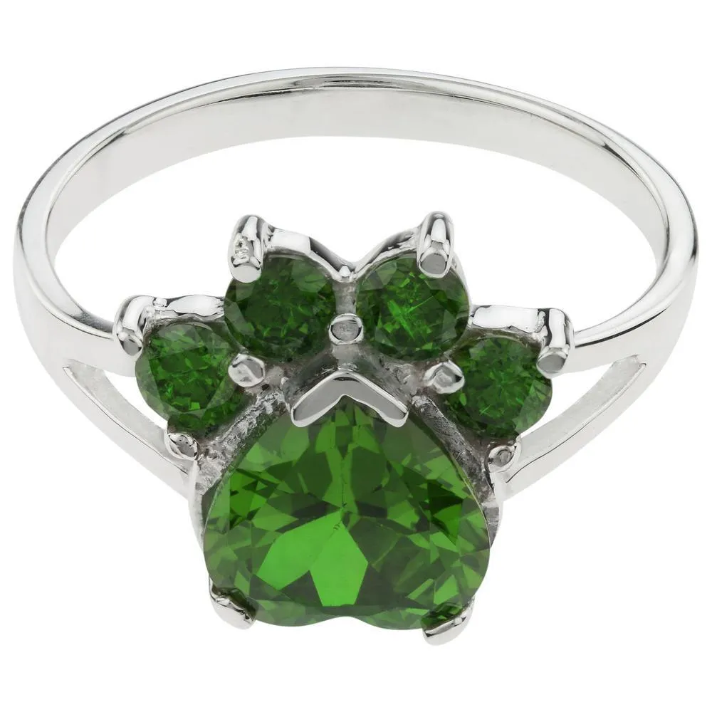 Paw Print Birthstone Sterling Ring | Fair Trade