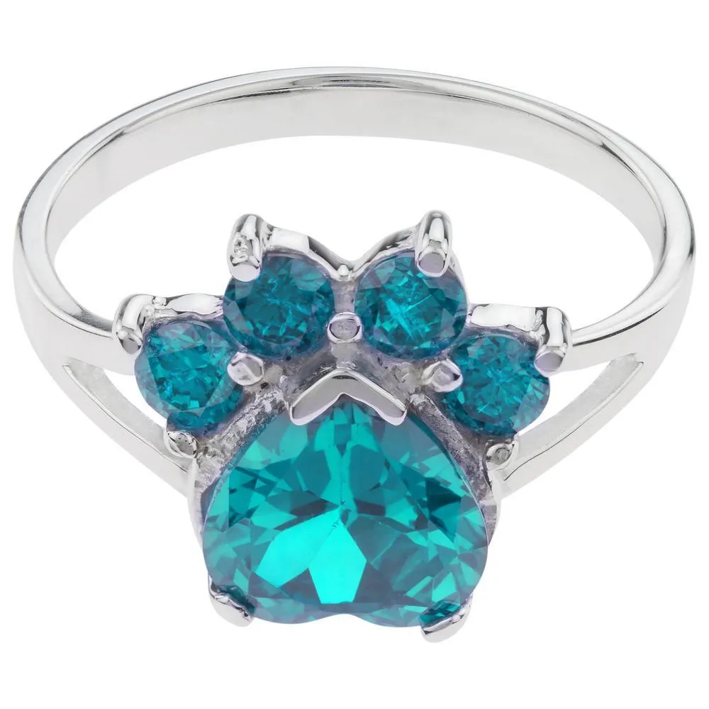 Paw Print Birthstone Sterling Ring | Fair Trade